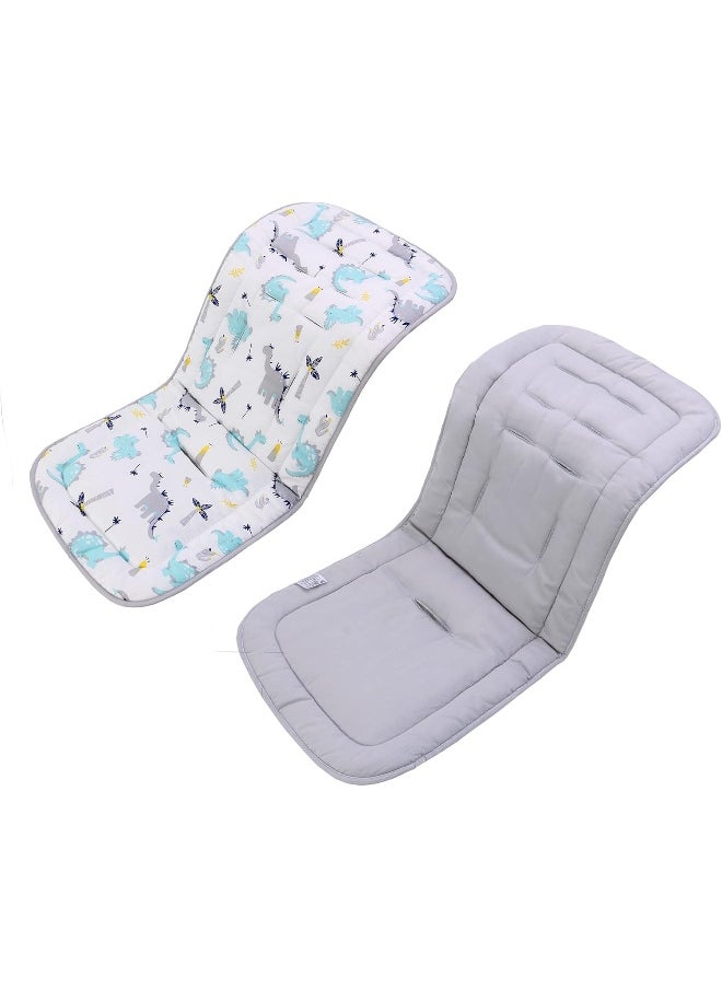 Baby Stroller Cushion, Universal Breathable Soft Newborn Stroller Mat, 100% Cotton cover toddler Seat Pad Liner for Stroller, 34x78cm,1 Pack（Dinosaur+Grey）