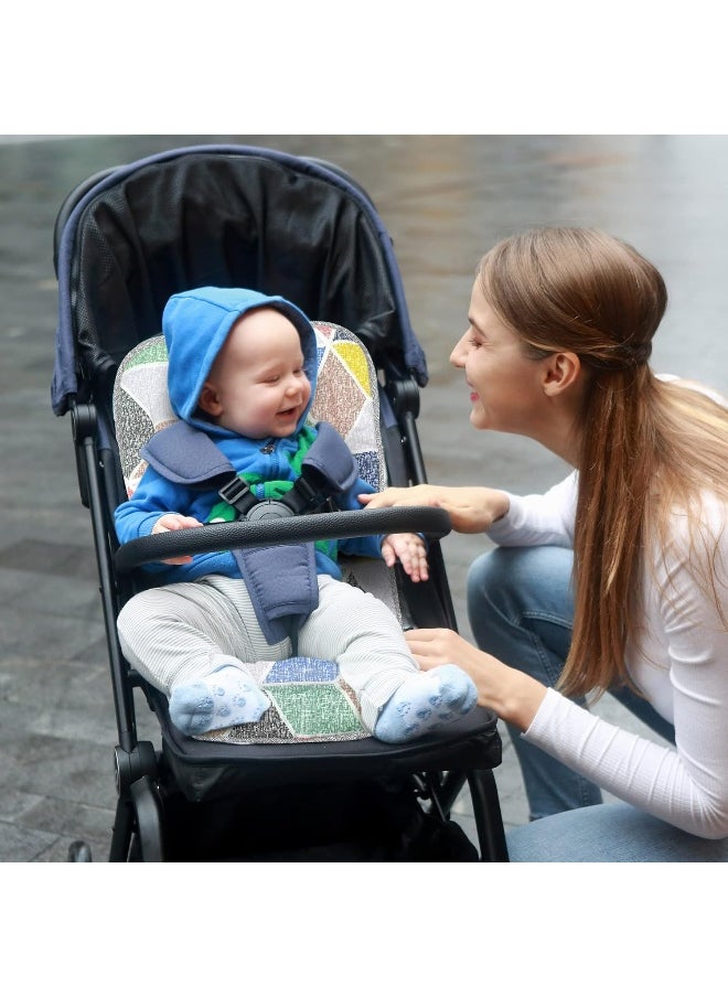 LAT LEE AND TOWN Stroller Seat Liner, 100% Cotton Stroller Cushion, Universal Breathable Soft Newborn Stroller pad, Toddler Seat Mat for Stroller, 34x78cm, 1 Pack (Geometry + Grey)