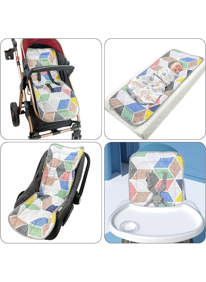 LAT LEE AND TOWN Stroller Seat Liner, 100% Cotton Stroller Cushion, Universal Breathable Soft Newborn Stroller pad, Toddler Seat Mat for Stroller, 34x78cm, 1 Pack (Geometry + Grey)
