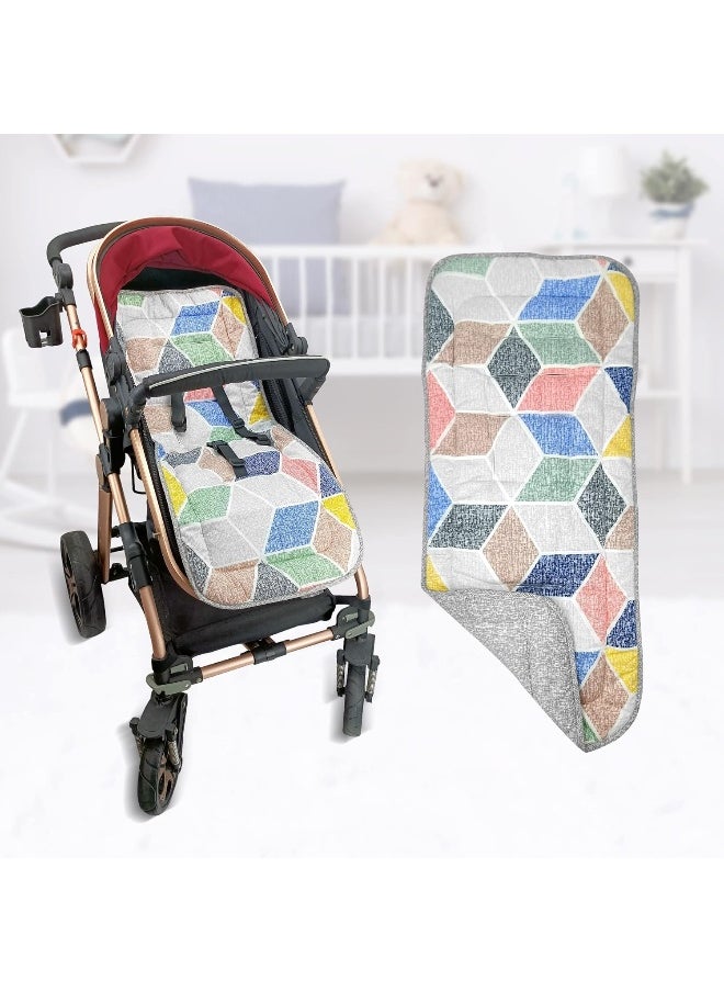 LAT LEE AND TOWN Stroller Seat Liner, 100% Cotton Stroller Cushion, Universal Breathable Soft Newborn Stroller pad, Toddler Seat Mat for Stroller, 34x78cm, 1 Pack (Geometry + Grey)