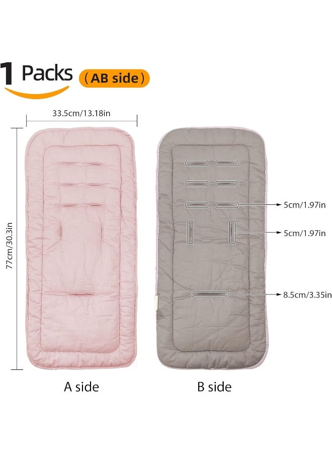 Baby Stroller Cushion, Infant Car Seat Insert-Universal Breathable Soft Newborn Stroller Mat-100% Cotton Cover Toddler Seat Pad Liner for Stroller, 34x78cm,1 Pack（Grey+Pink）