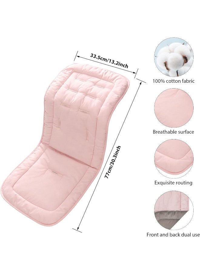 Baby Stroller Cushion, Infant Car Seat Insert-Universal Breathable Soft Newborn Stroller Mat-100% Cotton Cover Toddler Seat Pad Liner for Stroller, 34x78cm,1 Pack（Grey+Pink）