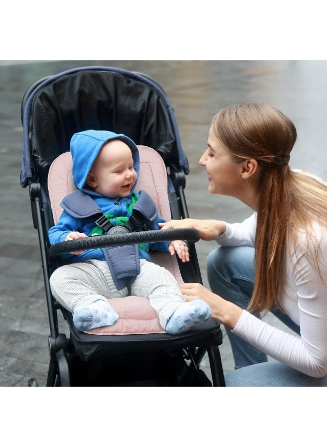 Baby Stroller Cushion, Infant Car Seat Insert-Universal Breathable Soft Newborn Stroller Mat-100% Cotton Cover Toddler Seat Pad Liner for Stroller, 34x78cm,1 Pack（Grey+Pink）