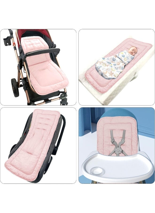 Baby Stroller Cushion, Infant Car Seat Insert-Universal Breathable Soft Newborn Stroller Mat-100% Cotton Cover Toddler Seat Pad Liner for Stroller, 34x78cm,1 Pack（Grey+Pink）