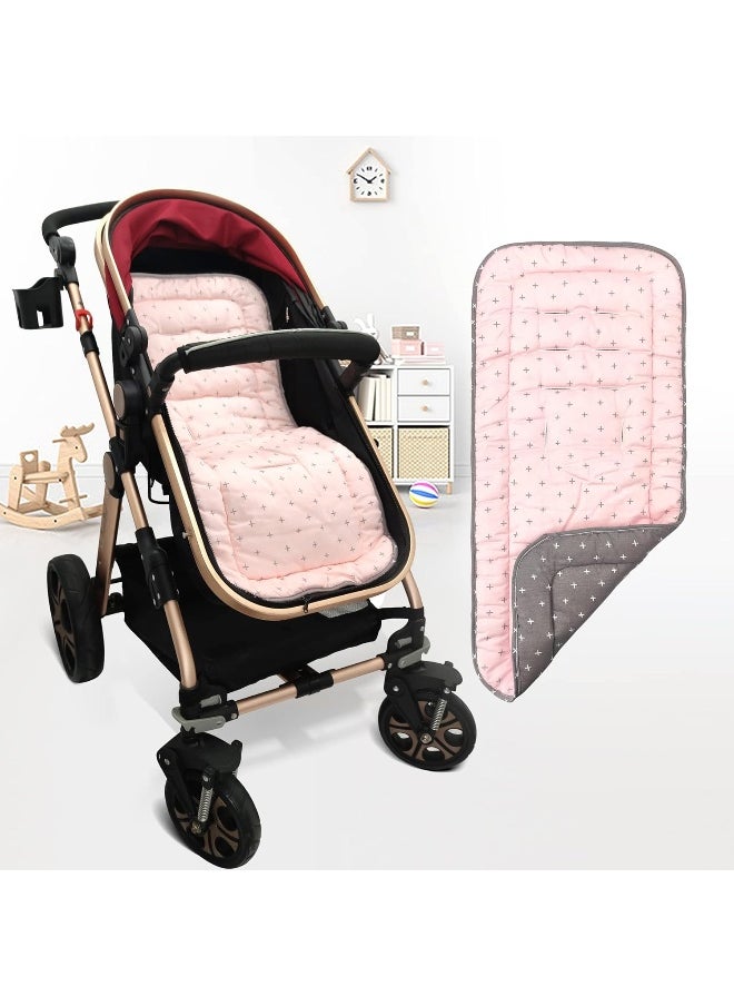 LAT LEE AND TOWN Baby Carriage Cushion, Universal Breathable Stroller Mat, Stroller Cushion for Strollers 100% Cotton, 34x78cm,1 Pack (Pink+Grey Cross)
