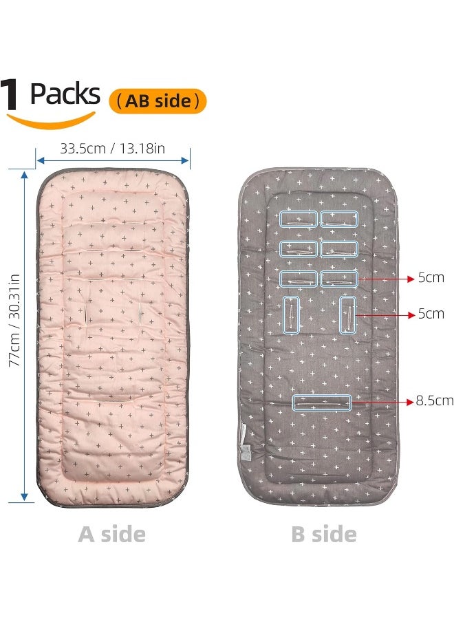 LAT LEE AND TOWN Baby Carriage Cushion, Universal Breathable Stroller Mat, Stroller Cushion for Strollers 100% Cotton, 34x78cm,1 Pack (Pink+Grey Cross)