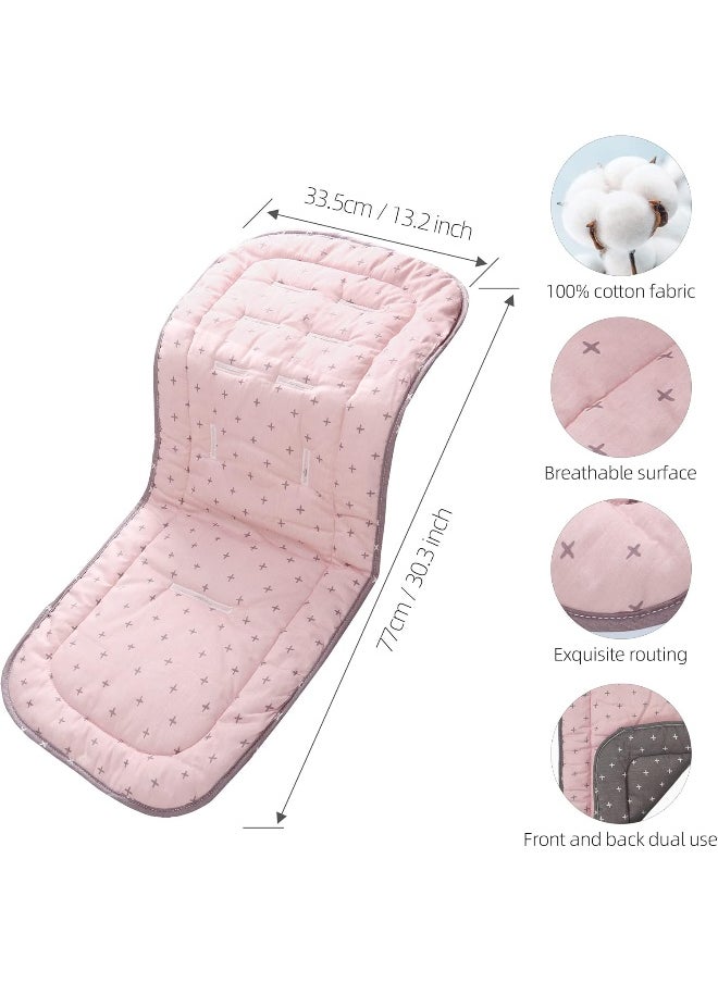 LAT LEE AND TOWN Baby Carriage Cushion, Universal Breathable Stroller Mat, Stroller Cushion for Strollers 100% Cotton, 34x78cm,1 Pack (Pink+Grey Cross)