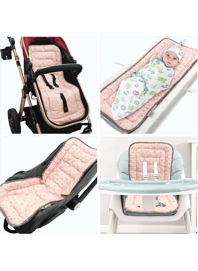 LAT LEE AND TOWN Baby Carriage Cushion, Universal Breathable Stroller Mat, Stroller Cushion for Strollers 100% Cotton, 34x78cm,1 Pack (Pink+Grey Cross)