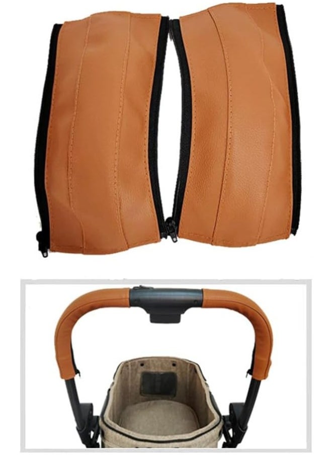 Soft Smooth Leather Bumper Handlebar Sleeve Protect Case for Baby Stroller Dustproof Protect Cover with Zipper Close One Pair