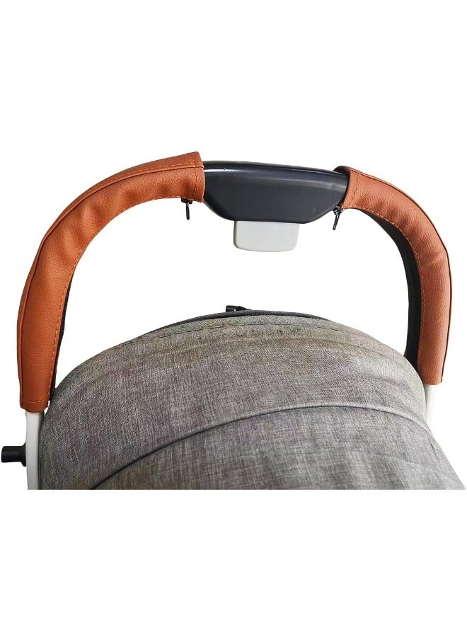 Soft Smooth Leather Bumper Handlebar Sleeve Protect Case for Baby Stroller Dustproof Protect Cover with Zipper Close One Pair