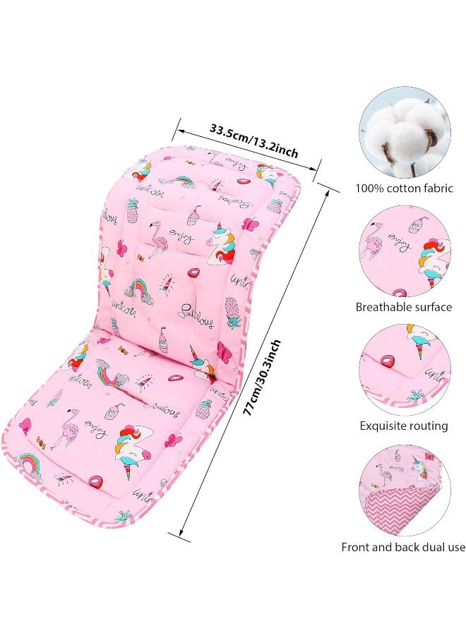 Baby Stroller Cushion, Infant Car Seat Insert-Universal Breathable Soft Newborn Stroller Mat-100% Cotton Cover Toddler Seat Pad Liner for Stroller, 34x78cm,1 Pack（Rainbow Unicorn）