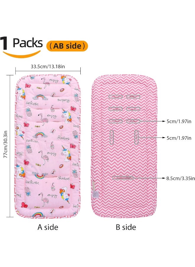 Baby Stroller Cushion, Infant Car Seat Insert-Universal Breathable Soft Newborn Stroller Mat-100% Cotton Cover Toddler Seat Pad Liner for Stroller, 34x78cm,1 Pack（Rainbow Unicorn）
