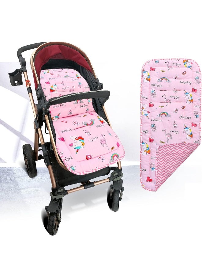 Baby Stroller Cushion, Infant Car Seat Insert-Universal Breathable Soft Newborn Stroller Mat-100% Cotton Cover Toddler Seat Pad Liner for Stroller, 34x78cm,1 Pack（Rainbow Unicorn）