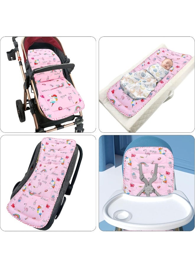 Baby Stroller Cushion, Infant Car Seat Insert-Universal Breathable Soft Newborn Stroller Mat-100% Cotton Cover Toddler Seat Pad Liner for Stroller, 34x78cm,1 Pack（Rainbow Unicorn）
