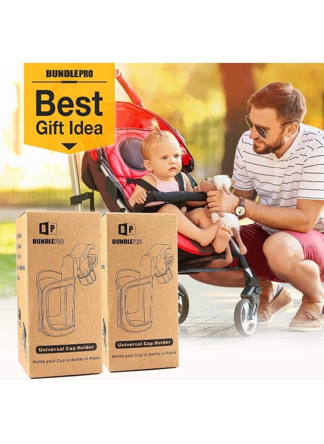 BUNDLEPRO Pack of 2 Stroller Cup Holders, Universal Drinks Holder for Bikes, Trolleys or Walkers