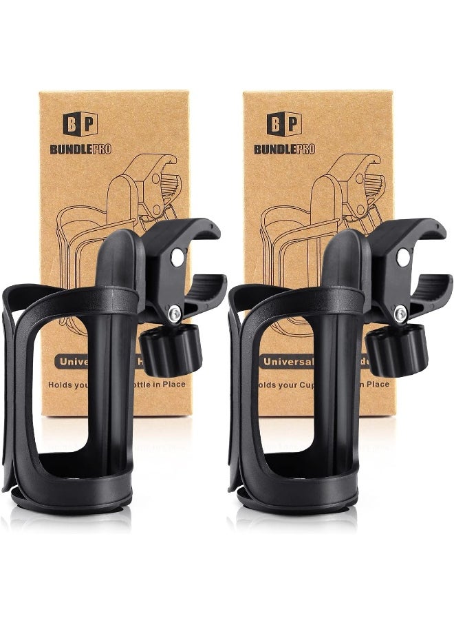 BUNDLEPRO Pack of 2 Stroller Cup Holders, Universal Drinks Holder for Bikes, Trolleys or Walkers