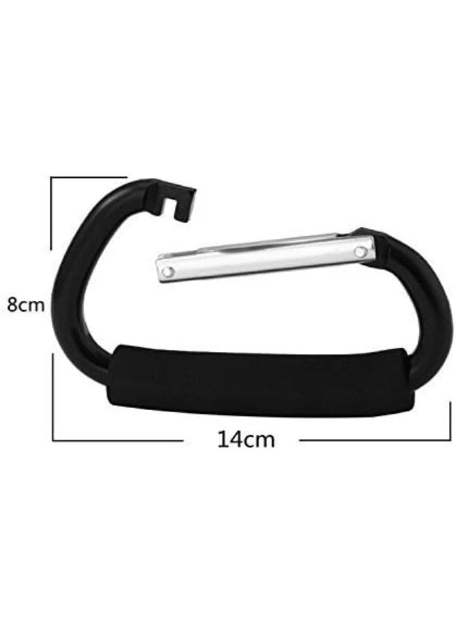Large Stroller Hooks for Mommy, 2 pcs Carabiner Stroller Hook Organizer for Hanging Purses, Diaper Bag, Shopping Bags. Clip Fits Single/Twin Travel Systems, Car Seats (Black+Rose)