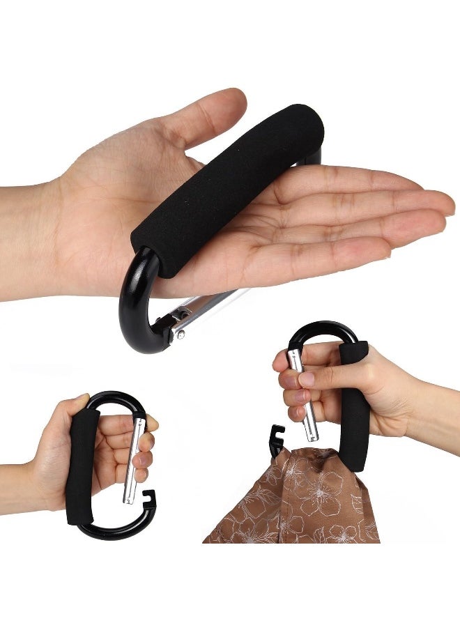 Large Stroller Hooks for Mommy, 2 pcs Carabiner Stroller Hook Organizer for Hanging Purses, Diaper Bag, Shopping Bags. Clip Fits Single/Twin Travel Systems, Car Seats (Black+Rose)