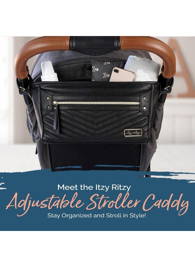 Itzy Ritzy Adjustable Stroller Caddy - Organizer Featuring Two Built-In Pockets, Front Zippered Pocket & Straps To Fit Nearly Any Stroller