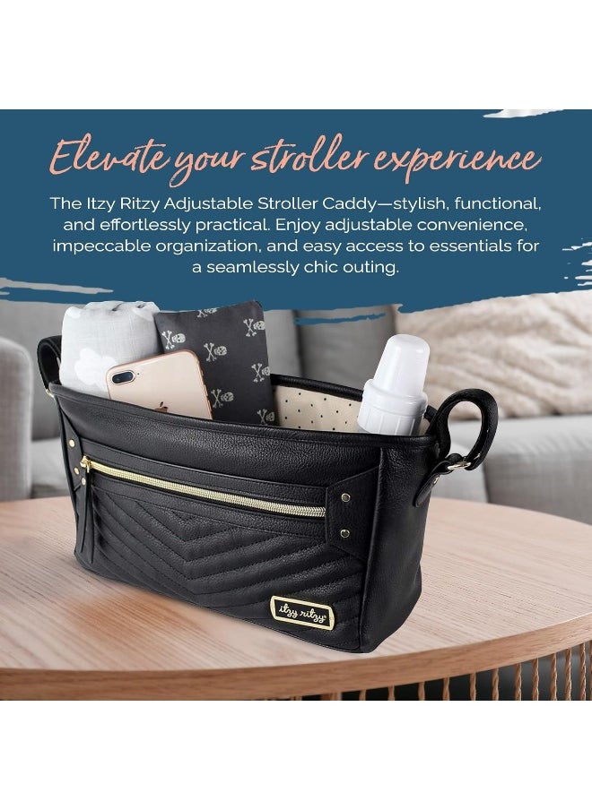 Itzy Ritzy Adjustable Stroller Caddy - Organizer Featuring Two Built-In Pockets, Front Zippered Pocket & Straps To Fit Nearly Any Stroller