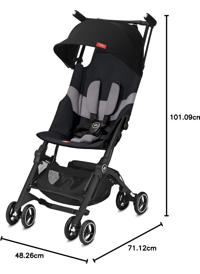 gb Pockit+ All-Terrain, Ultra Compact Lightweight Travel Stroller with Canopy and Reclining Seat in Velvet Black