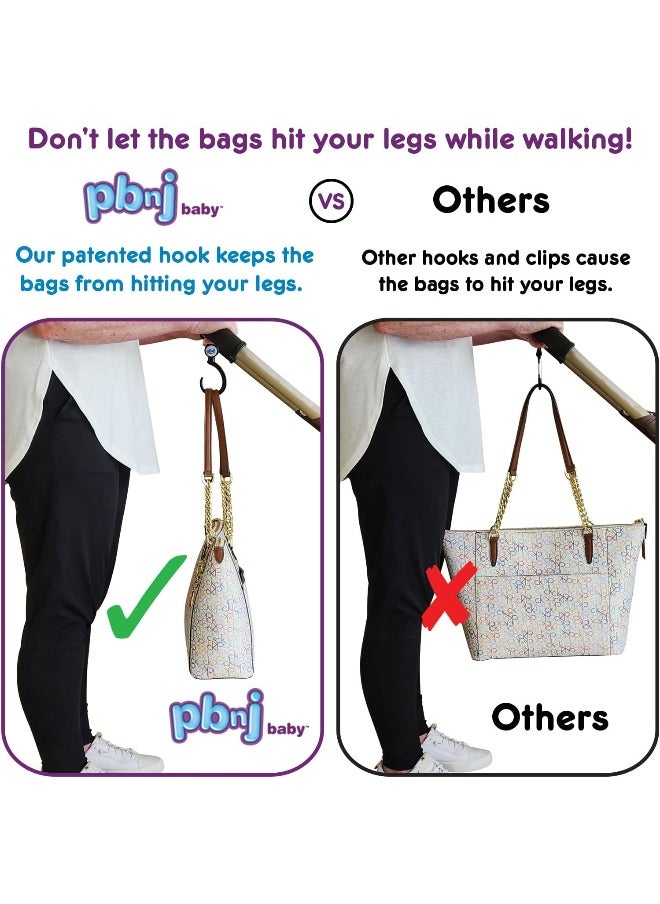 PBnJ baby Stroller Hooks for Hanging Diaper Bags - Mommy Stroller Clip and Stroller Accessories Organizer Hook - Large Hook for Mom Purse Shopping Grocery Bag and Accessory - (2 Pack)