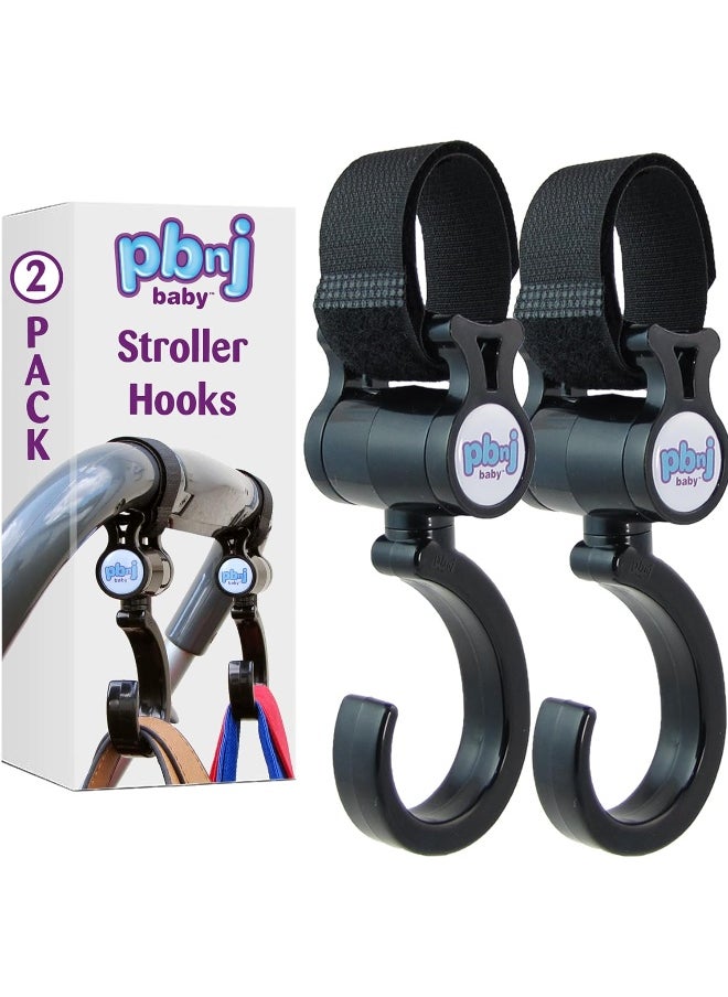 PBnJ baby Stroller Hooks for Hanging Diaper Bags - Mommy Stroller Clip and Stroller Accessories Organizer Hook - Large Hook for Mom Purse Shopping Grocery Bag and Accessory - (2 Pack)