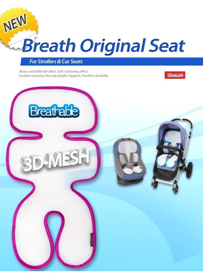 Manito Breath Original 3D Mesh Seat Pad/Cushion/Liner for Stroller and Car Seat, Red, 1 Count