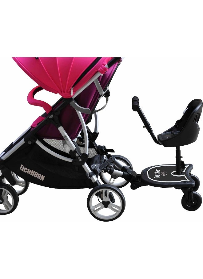 Englacha 2-in-1 Cozy X Rider, Black - Child Rider Stroller Attachment with Saddle Seat and Standing Platform - Universal Fit for Most Prams - Quick and Easy to Use - Designed for Safety