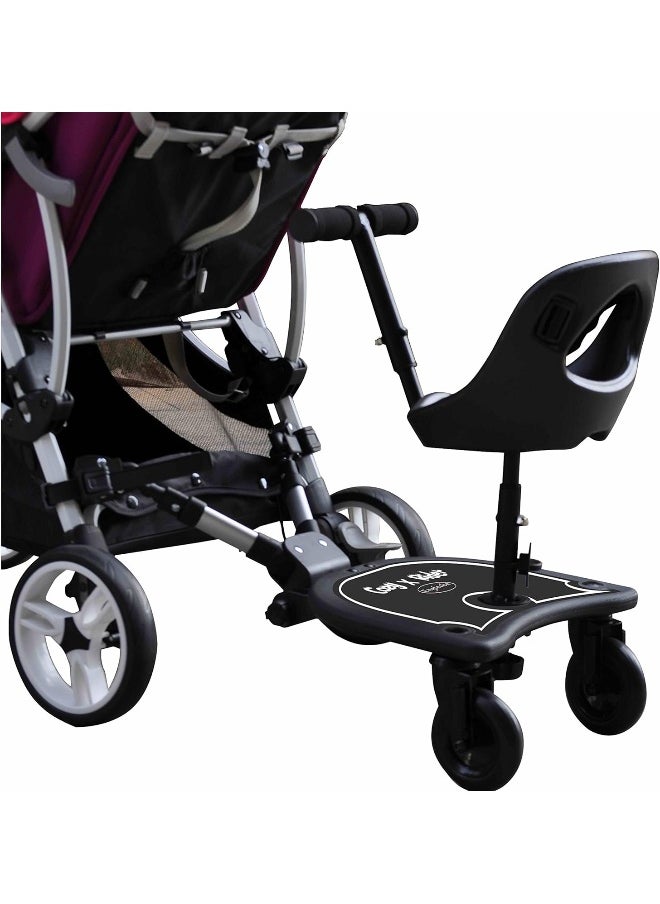 Englacha 2-in-1 Cozy X Rider, Black - Child Rider Stroller Attachment with Saddle Seat and Standing Platform - Universal Fit for Most Prams - Quick and Easy to Use - Designed for Safety