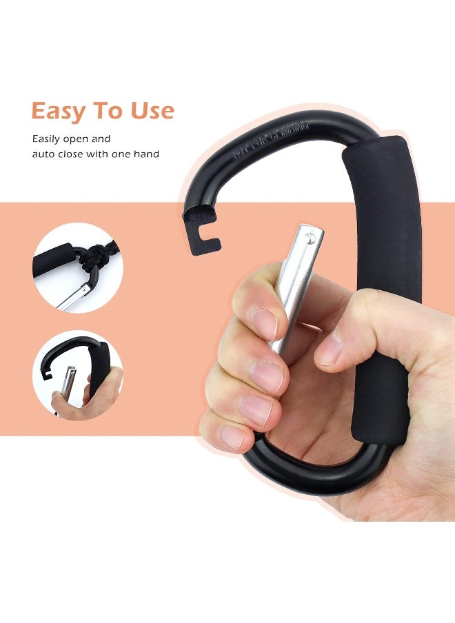 JIALEEY Grocery Bag Shopping Bag Holder Handle Carrier Tool Multi Purpose Snap Hook Stroller Hook Set Organizer Accessories with Soft Foam Grip for Hanging, Pack of 2, Black