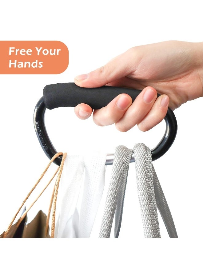 JIALEEY Grocery Bag Shopping Bag Holder Handle Carrier Tool Multi Purpose Snap Hook Stroller Hook Set Organizer Accessories with Soft Foam Grip for Hanging, Pack of 2, Black