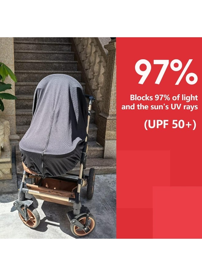RESTCLOUD Sun Shade for Strollers, UV Sun and Sleep Shade Universal Fit for Baby Strollers, Blackout Stroller Cover, Breathable and Stops 99% of The Sun's Rays (UPF50+) Black