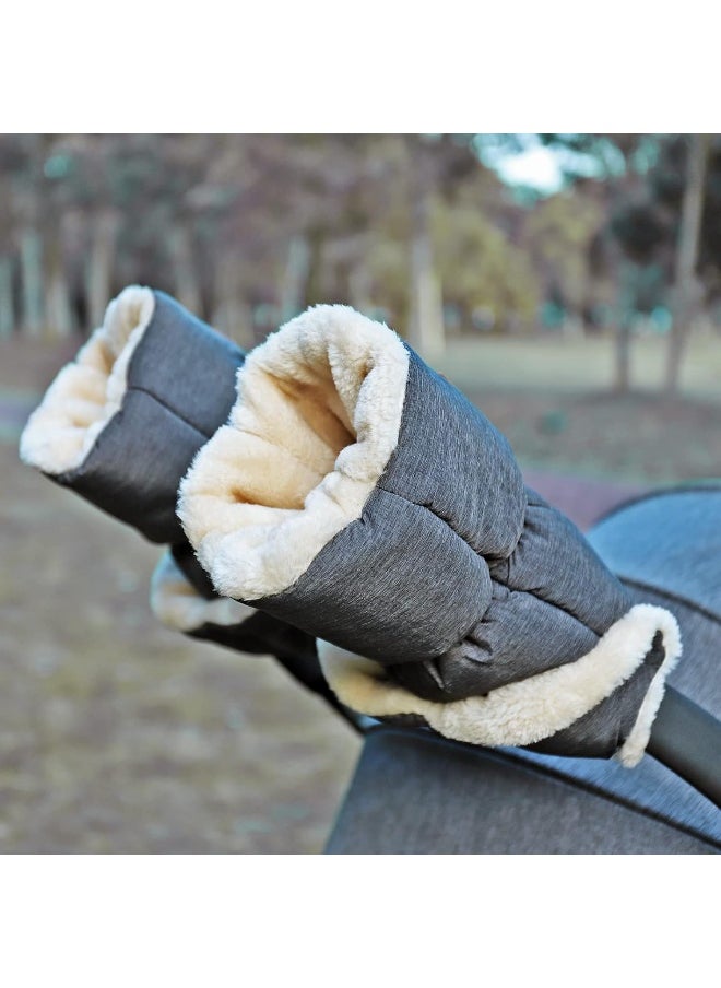 Orzbow Faux Sheepskin Gloves for Stroller, Universal Winter Anti-Freeze Stroller Mittens, Waterproof Warm Extra Thick HandMuff for Stroller Accessories, Dark Grey