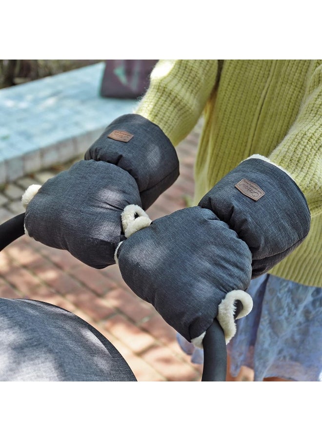 Orzbow Faux Sheepskin Gloves for Stroller, Universal Winter Anti-Freeze Stroller Mittens, Waterproof Warm Extra Thick HandMuff for Stroller Accessories, Dark Grey