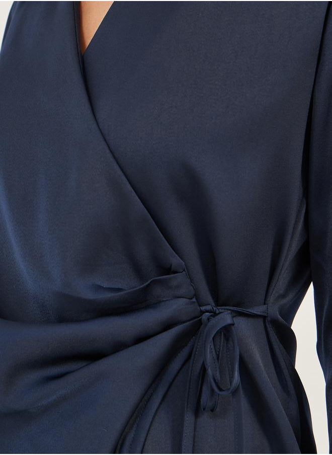 Satin Tie-Up Waist Wrap Longline Top