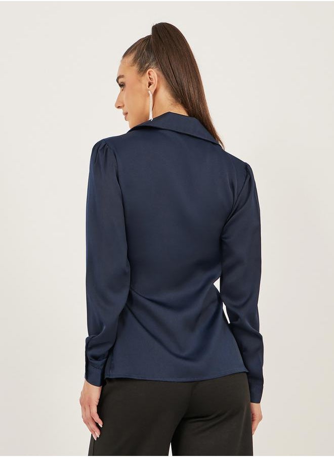 Satin Tie-Up Waist Wrap Longline Top