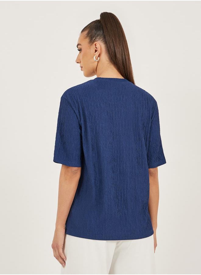 Textured Embellished Round Neck Top