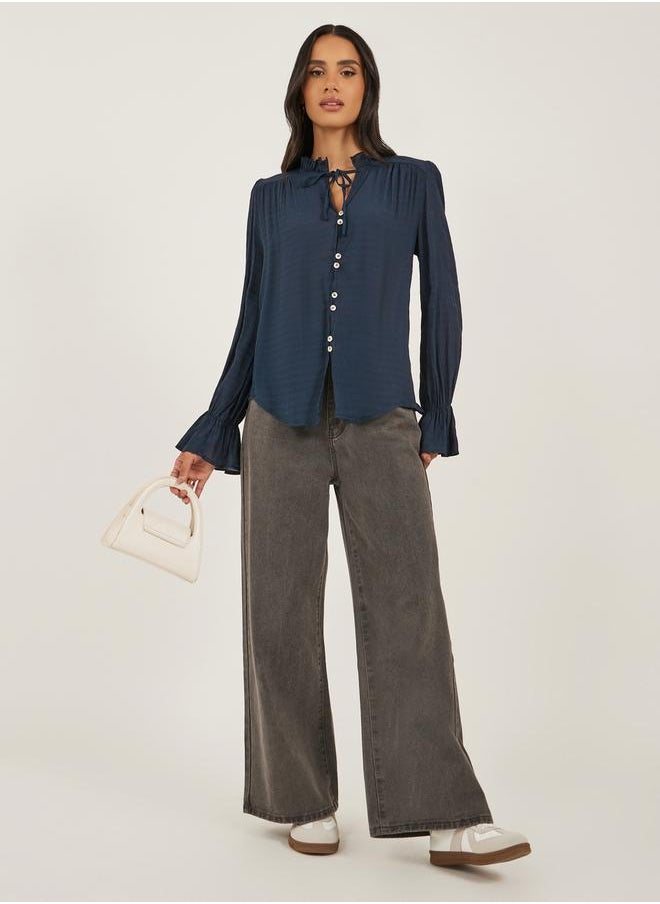 Self Design Button Down Top with Tie Detail