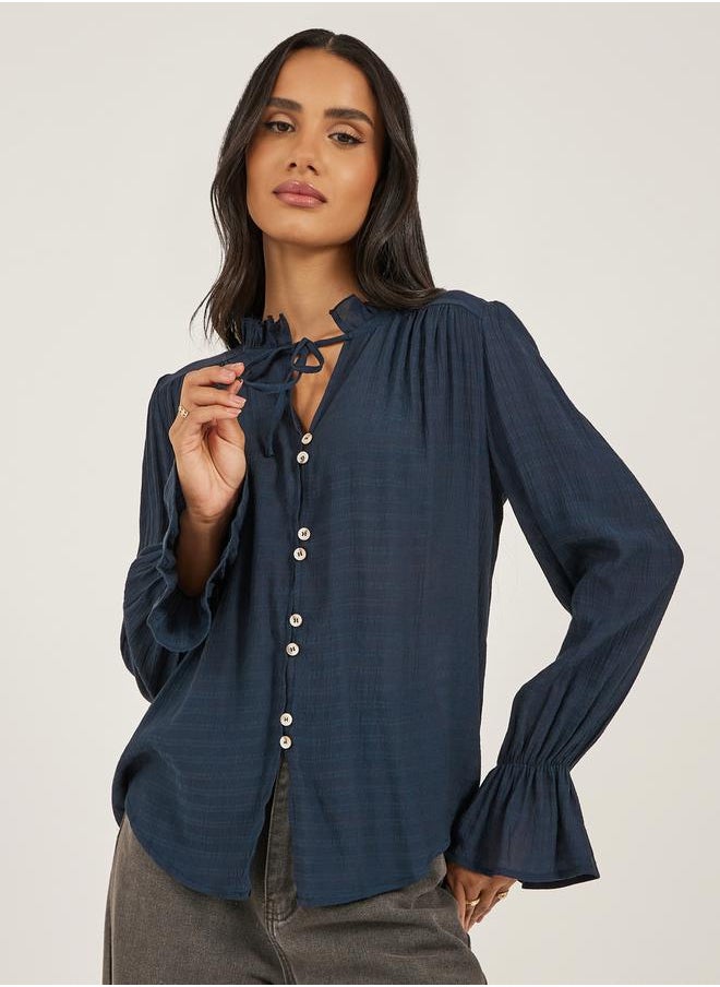 Self Design Button Down Top with Tie Detail
