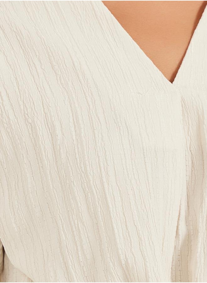 Textured V-Neck Tie-Up Detail Top