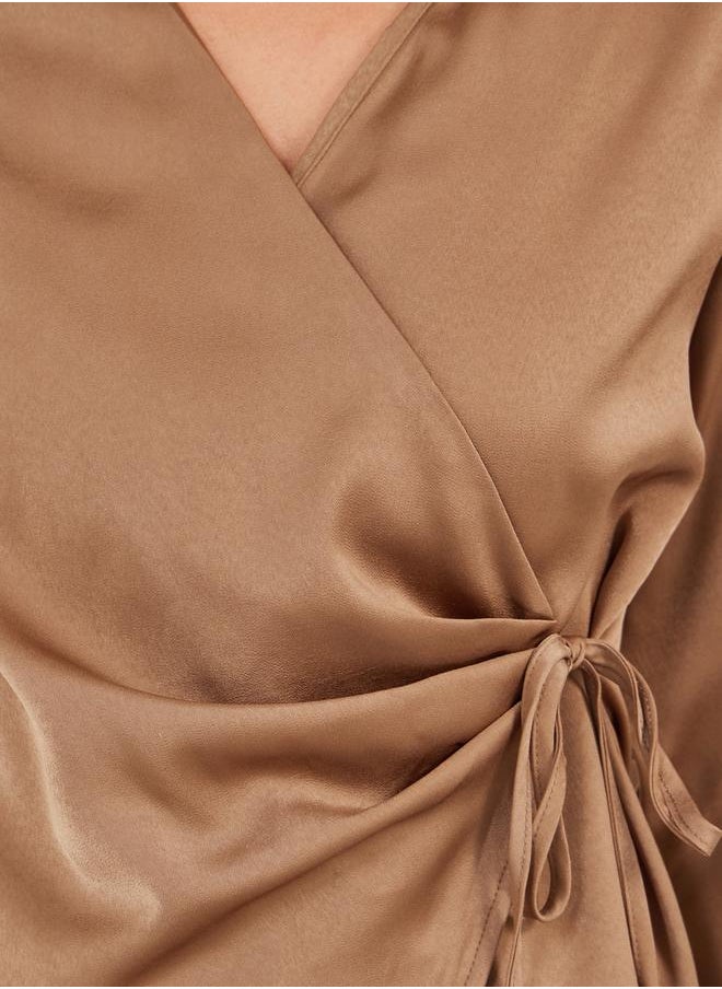 Satin Tie-Up Waist Wrap Longline Top