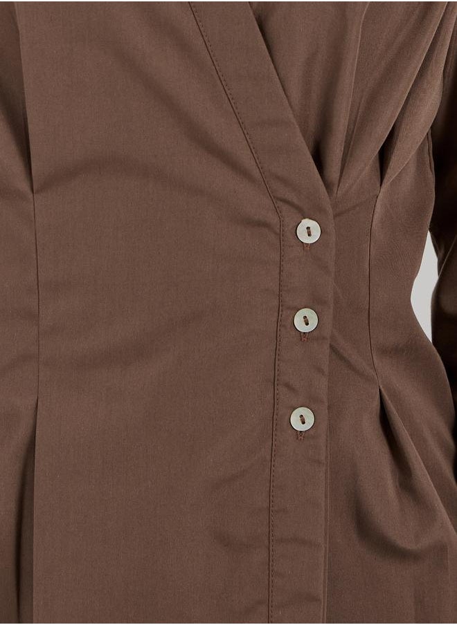 Women Brown Solid Pleated Regular Fit Wrap Shirt