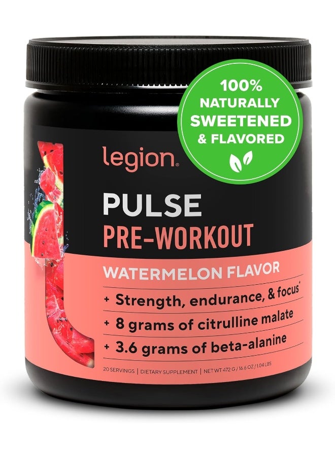 Pulse Pre Workout Supplement - All Natural Nitric Oxide Preworkout Drink To Boost Energy, Creatine Free, Naturally Sweetened, Beta Alanine, Citrulline, Alpha Gpc (Watermelon)