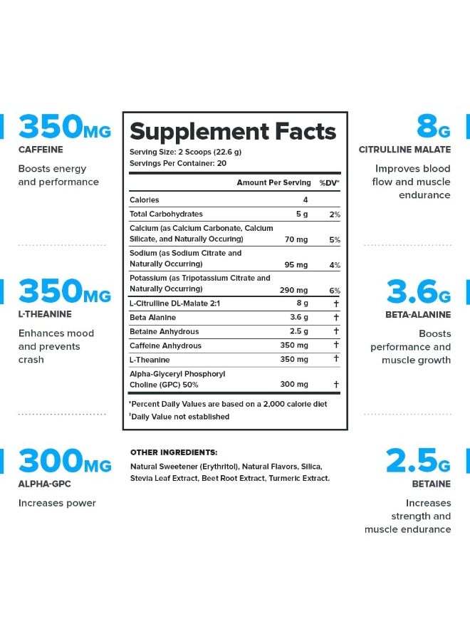 Pulse Pre Workout Supplement - All Natural Nitric Oxide Preworkout Drink To Boost Energy, Creatine Free, Naturally Sweetened, Beta Alanine, Citrulline, Alpha Gpc (Watermelon)