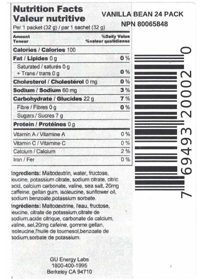 Gu Energy Original Sports Nutrition Energy Gel (Vanilla Bean, 24 Count (Pack Of 1))