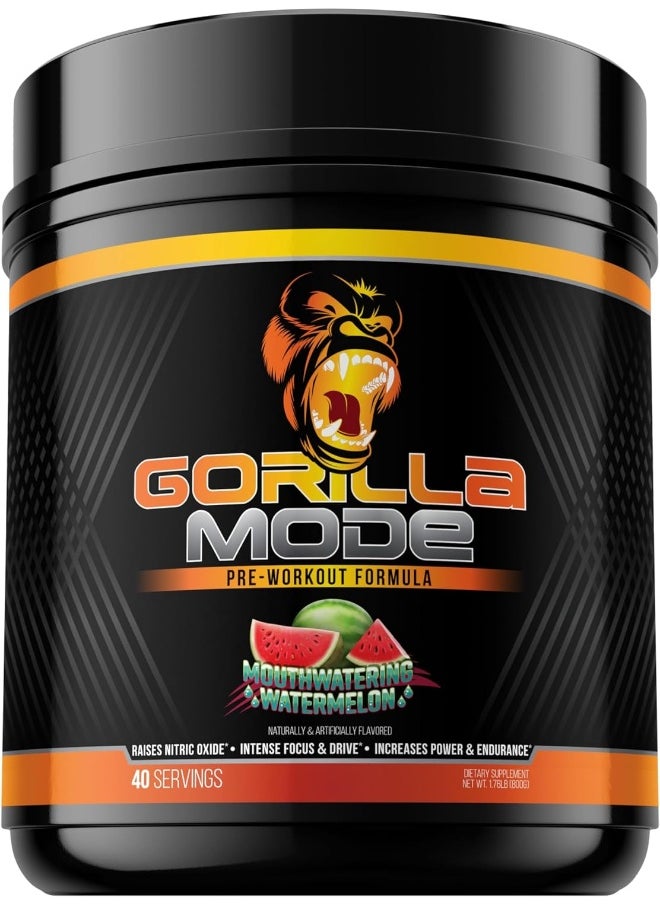 Gorilla Mode Pre Workout - Massive Pumps · Laser Focus · Energy · Power - L-Citrulline, Creatine, Glycerpump™, L-Tyrosine, Agmatine, Kanna, N-Phenethyl Dimethylamine Citrate - 590 Grams (Watermelon)