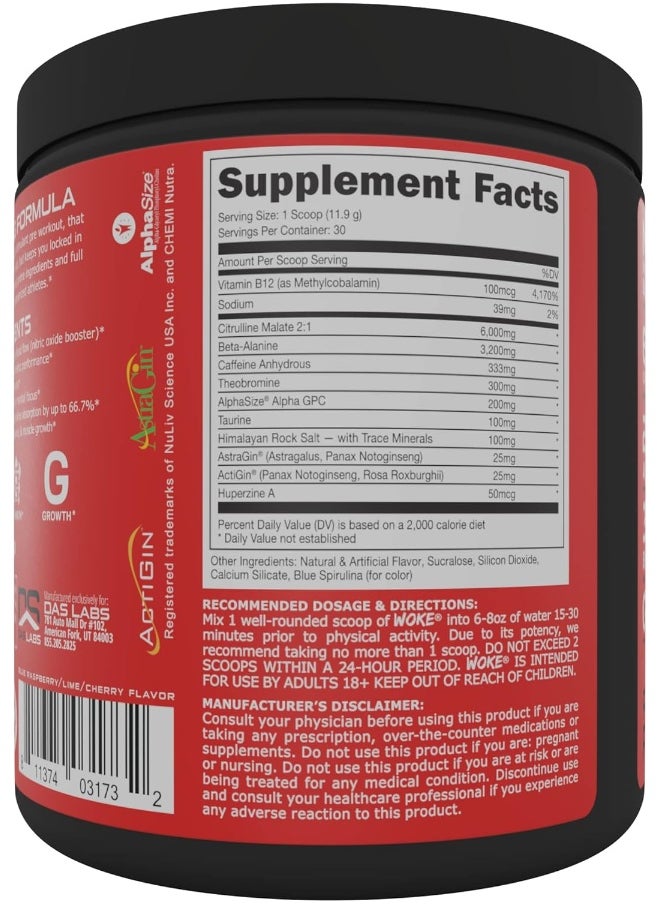 Bucked Up - Woke - HIGH STIM Pre Workout - Best Tasting - Focus Nootropic, Pump, Strength and Growth, 30 Servings (Rocket Pop)