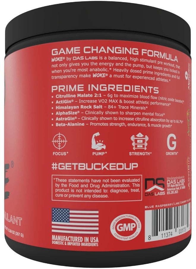 Bucked Up - Woke - HIGH STIM Pre Workout - Best Tasting - Focus Nootropic, Pump, Strength and Growth, 30 Servings (Rocket Pop)