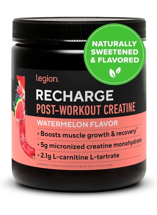 Recharge Post Workout Supplement - All Natural Muscle Builder & Recovery Drink With Creatine Monohydrate. Naturally Sweetened & Flavored, Safe & Healthy (Watermelon) | 60 Servings